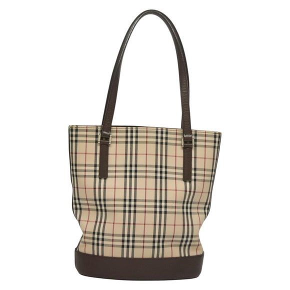 BURBERRY Nova Check Tote Bag Canvas Beige Silver Auth BA3977