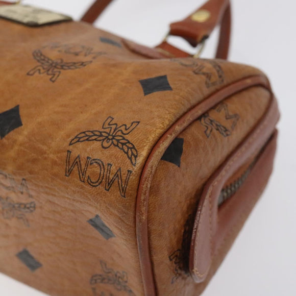 MCM Logogram Vicetos Mini Boston Bag PVC Leather Brown Gold Auth BA3978