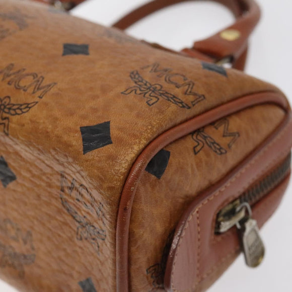 MCM Logogram Vicetos Mini Boston Bag PVC Leather Brown Gold Auth BA3978