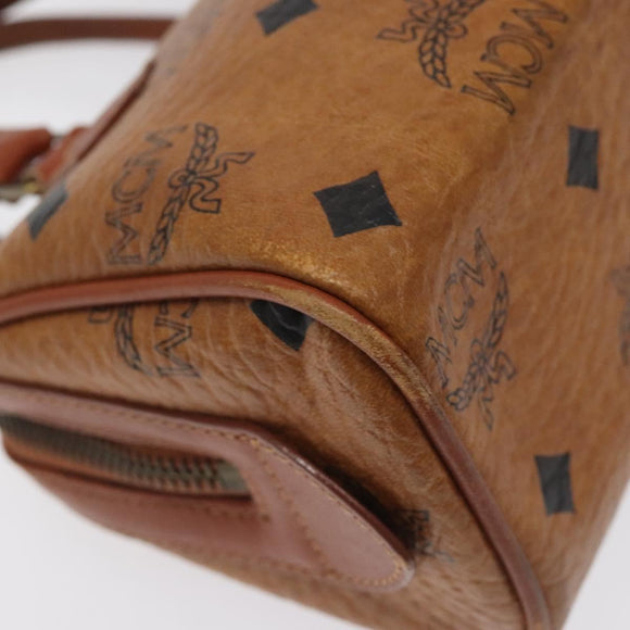 MCM Logogram Vicetos Mini Boston Bag PVC Leather Brown Gold Auth BA3978