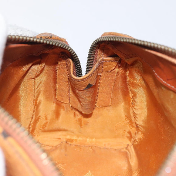 MCM Logogram Vicetos Mini Boston Bag PVC Leather Brown Gold Auth BA3978