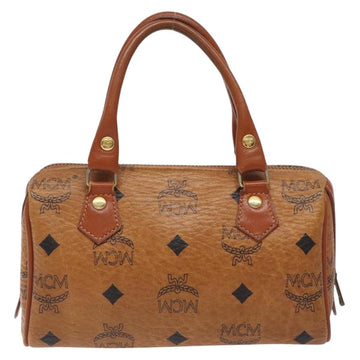 MCM Logogram Vicetos Mini Boston Bag PVC Leather Brown Gold Auth BA3978 - 0