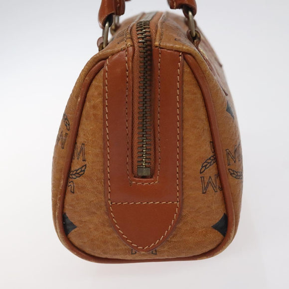 MCM Logogram Vicetos Mini Boston Bag PVC Leather Brown Gold Auth BA3978