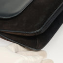 GUCCI Shoulder Bag Suede Leather Navy Gold Auth BA3980-12