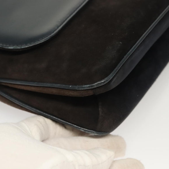 GUCCI Shoulder Bag Suede Leather Navy Gold Auth BA3980