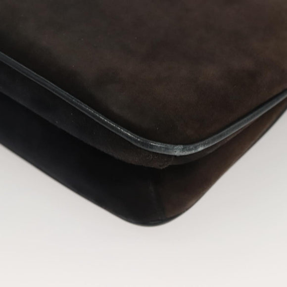 GUCCI Shoulder Bag Suede Leather Navy Gold Auth BA3980