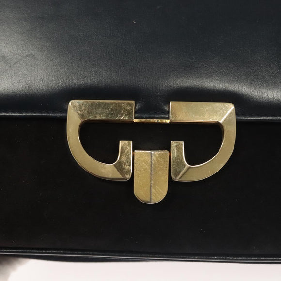 GUCCI Shoulder Bag Suede Leather Navy Gold Auth BA3980