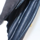 GUCCI Shoulder Bag Suede Leather Navy Gold Auth BA3980-19