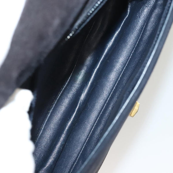 GUCCI Shoulder Bag Suede Leather Navy Gold Auth BA3980