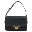 GUCCI Shoulder Bag Suede Leather Navy Gold Auth BA3980-2