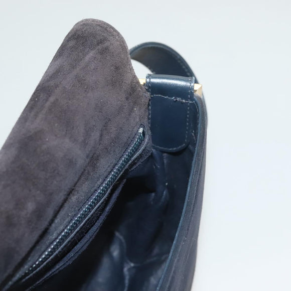 GUCCI Shoulder Bag Suede Leather Navy Gold Auth BA3980