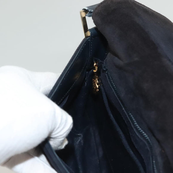 GUCCI Shoulder Bag Suede Leather Navy Gold Auth BA3980