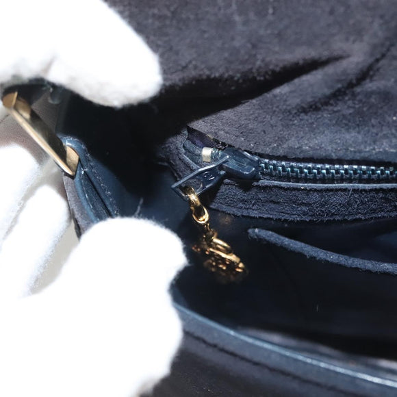 GUCCI Shoulder Bag Suede Leather Navy Gold Auth BA3980