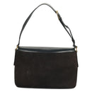 GUCCI Shoulder Bag Suede Leather Navy Gold Auth BA3980-3