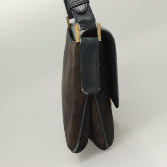 GUCCI Shoulder Bag Suede Leather Navy Gold Auth BA3980