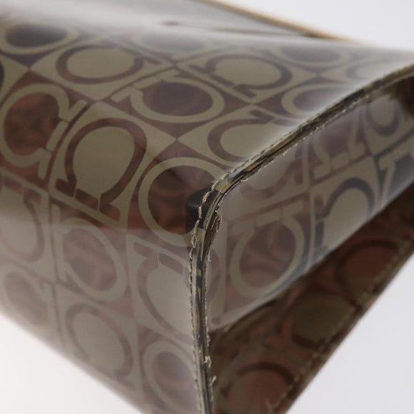 Salvatore Ferragamo Gancini Pouch Vinyl Brown Silver Auth BA3982