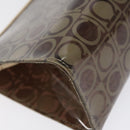 Salvatore Ferragamo Gancini Pouch Vinyl Brown Silver Auth BA3982-11