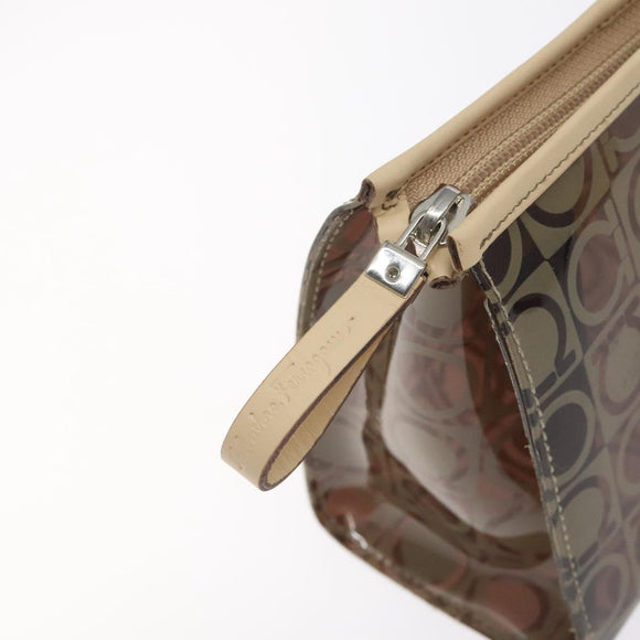 Salvatore Ferragamo Gancini Pouch Vinyl Brown Silver Auth BA3982