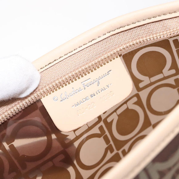 Salvatore Ferragamo Gancini Pouch Vinyl Brown Silver Auth BA3982