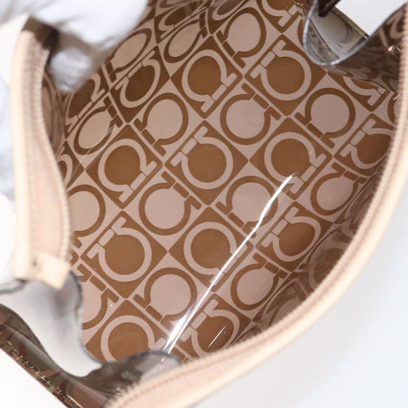 Salvatore Ferragamo Gancini Pouch Vinyl Brown Silver Auth BA3982