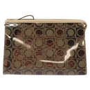 Salvatore Ferragamo Gancini Pouch Vinyl Brown Silver Auth BA3982-2