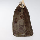 Salvatore Ferragamo Gancini Pouch Vinyl Brown Silver Auth BA3982-5