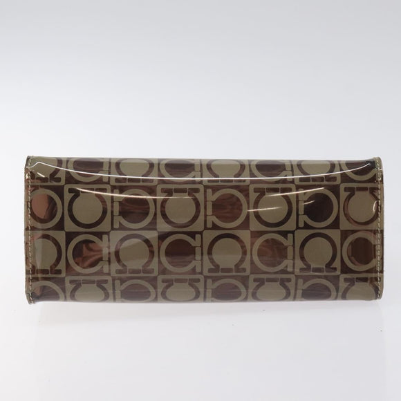 Salvatore Ferragamo Gancini Pouch Vinyl Brown Silver Auth BA3982