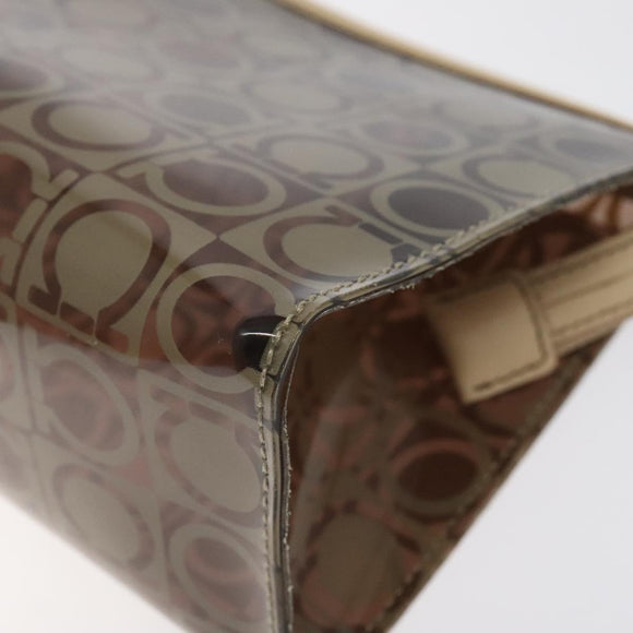 Salvatore Ferragamo Gancini Pouch Vinyl Brown Silver Auth BA3982