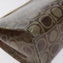 Salvatore Ferragamo Gancini Pouch Vinyl Brown Silver Auth BA3982-9