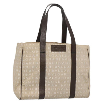 BVLGARI Logo Mania Tote Bag Canvas Beige Auth BA3987