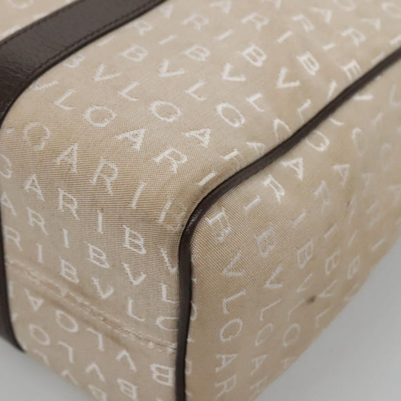 BVLGARI Logo Mania Tote Bag Canvas Beige Auth BA3987