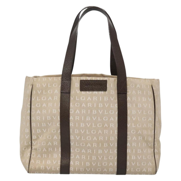 BVLGARI Logo Mania Tote Bag Canvas Beige Auth BA3987