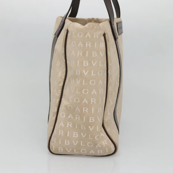 BVLGARI Logo Mania Tote Bag Canvas Beige Auth BA3987