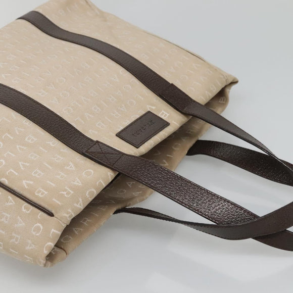 BVLGARI Logo Mania Tote Bag Canvas Beige Auth BA3987