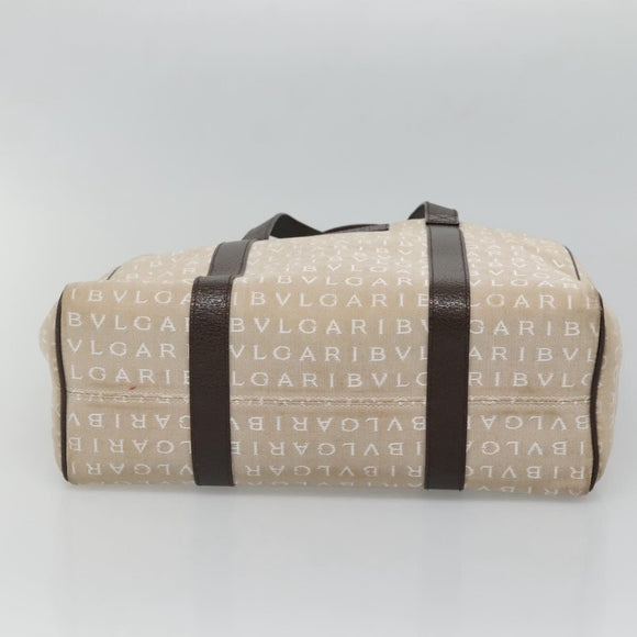 BVLGARI Logo Mania Tote Bag Canvas Beige Auth BA3987