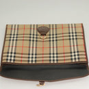 Burberrys Nova Check Document Case Clutch Bag Canvas Beige Gold Auth BA3988-14
