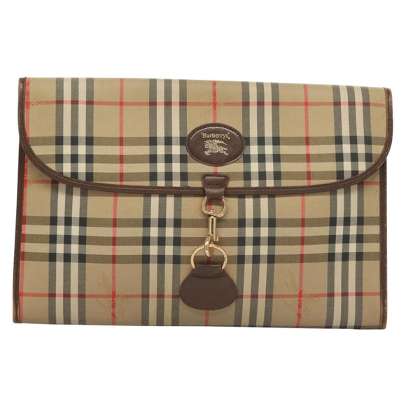 Burberrys Nova Check Document Case Clutch Bag Canvas Beige Gold Auth BA3988