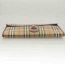 Burberrys Nova Check Document Case Clutch Bag Canvas Beige Gold Auth BA3988-7