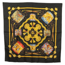 HERMES Carre 90 Scarf ""LES TAMBOURS"" Silk Black Auth BA3989-1