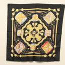 HERMES Carre 90 Scarf ""LES TAMBOURS"" Silk Black Auth BA3989-15