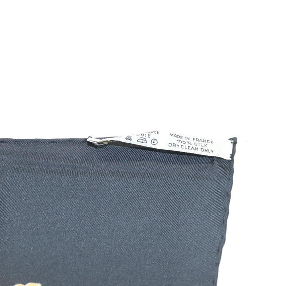 HERMES Carre 90 Scarf ""LES TAMBOURS"" Silk Black Auth BA3989
