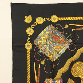HERMES Carre 90 Scarf ""LES TAMBOURS"" Silk Black Auth BA3989 - 0
