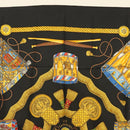 HERMES Carre 90 Scarf ""LES TAMBOURS"" Silk Black Auth BA3989-3