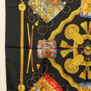HERMES Carre 90 Scarf ""LES TAMBOURS"" Silk Black Auth BA3989-5