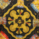 HERMES Carre 90 Scarf ""LES TAMBOURS"" Silk Black Auth BA3989-6