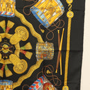 HERMES Carre 90 Scarf ""LES TAMBOURS"" Silk Black Auth BA3989-7