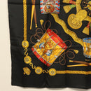 HERMES Carre 90 Scarf ""LES TAMBOURS"" Silk Black Auth BA3989-8