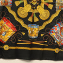 HERMES Carre 90 Scarf ""LES TAMBOURS"" Silk Black Auth BA3989-9