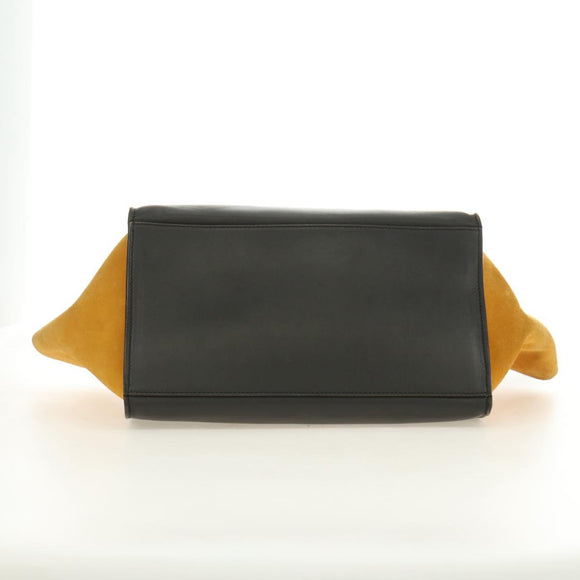 CELINE Trapeze Hand Bag Leather 2way Navy Gold Auth BA400