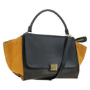 CELINE Trapeze Hand Bag Leather 2way Navy Gold Auth BA400-1